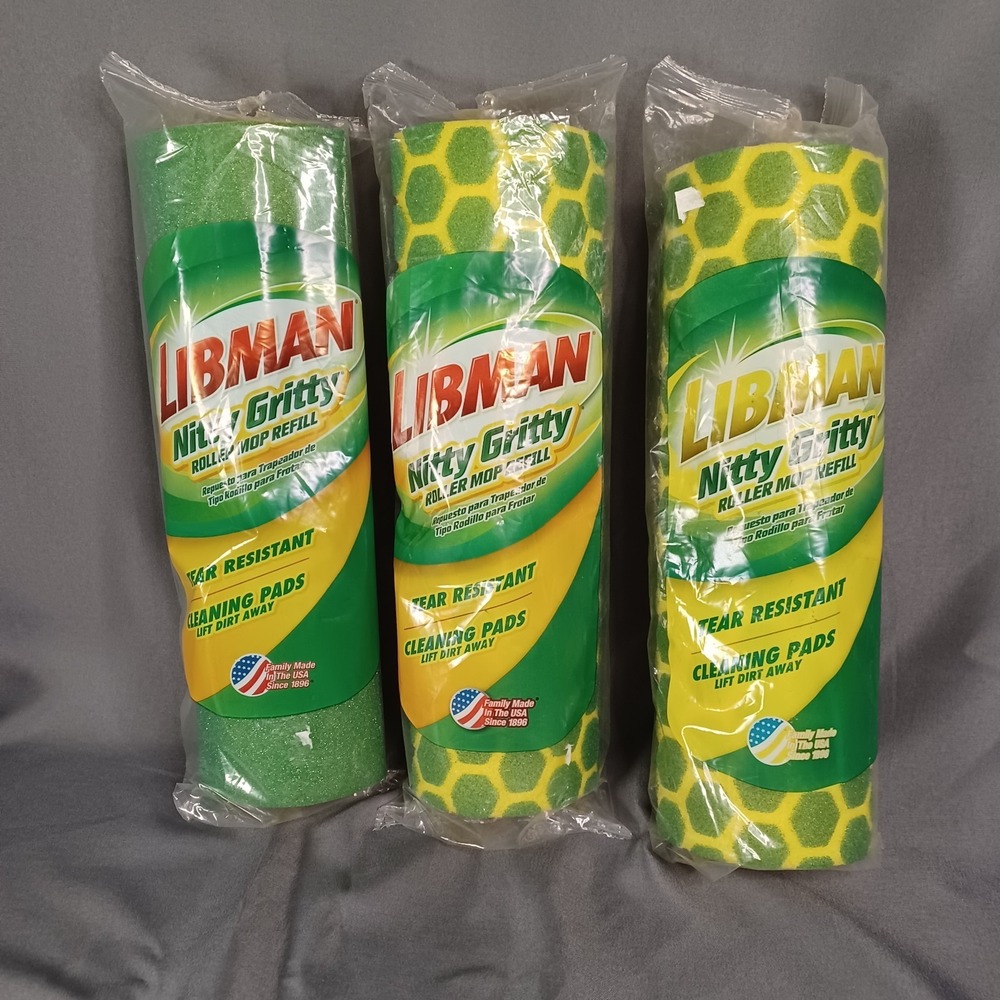 Libman Nitty Gritty Mop Refill 10" Rolling Sponge Tear Resistant Lot of 3